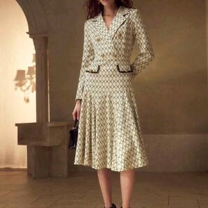 ARGYLE PRINT DOUBLE BREASTED DRESS